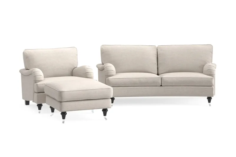 Howard Classic Sofagruppe 2-seters Svingt Sofa + Lenestol + Fotskammel i Stoff, Beige