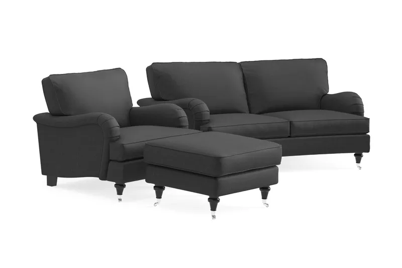 Howard Classic Sofagruppe 2-seters Svingt Sofa + Lenestol + Fotskammel i Stoff - Mørk grå - Møbler - Sofaer - Sofagrupper - Howard sofagruppe