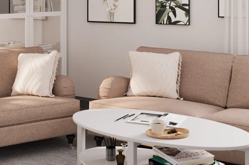 Howard Classic Sofagruppe 3-seters + 2-seters Sofa + Lenestol + Fotskammel i Stoff - Mørk beige - Møbler - Sofaer - Sofagrupper - Howard sofagruppe