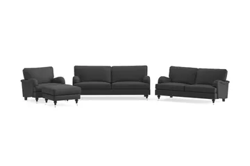 Howard Classic Sofagruppe 3-seters + 2-seters Sofa + Lenestol + Fotskammel i Stoff