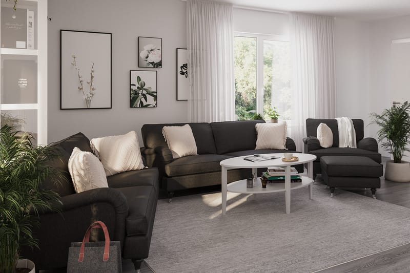 Howard Classic Sofagruppe 3-seters + 2-seters Sofa + Lenestol + Fotskammel i Stoff - Mørk grå - Møbler - Sofaer - Sofagrupper - Howard sofagruppe