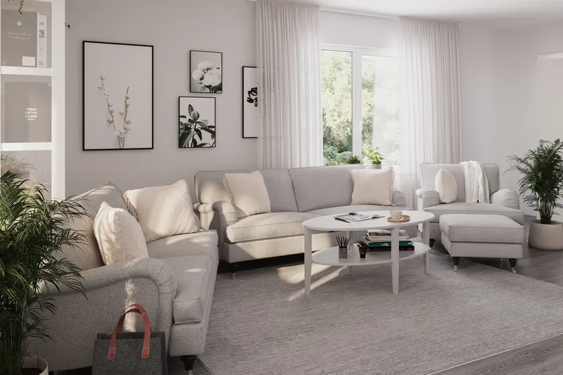 Howard Classic Sofagruppe 3-seters + 2-seters Sofa + Lenestol i Stoff - Grå - Møbler - Sofaer - Sofagrupper - Howard sofagruppe