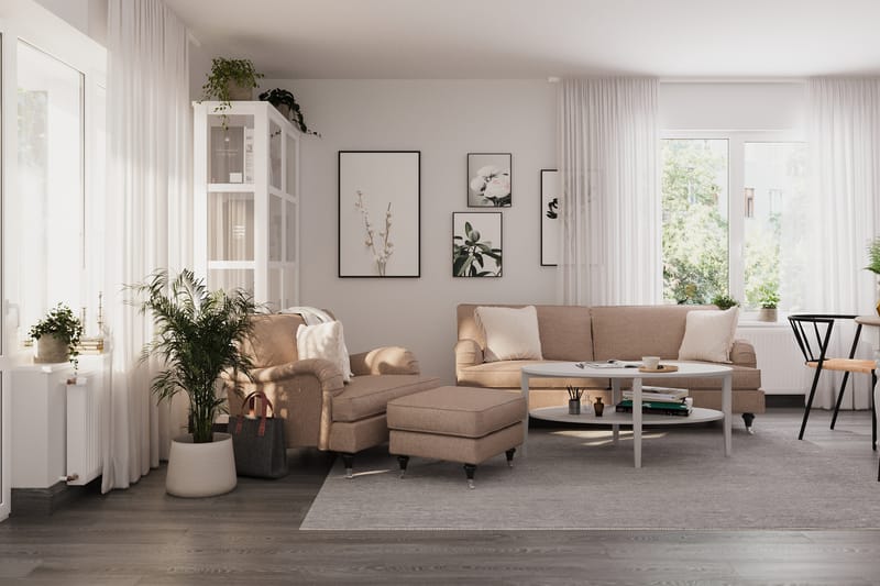 Howard Classic Sofagruppe 3-seters Sofa + Lenestol + Fotskammel i Stoff - Mørk beige - Møbler - Sofaer - Sofagrupper - Howard sofagruppe