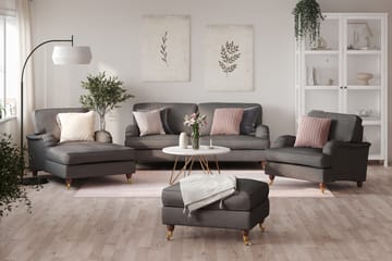 Howard Lyx Sofagruppe 3-seters Sofa + Divanstol + Lenestol + Fotskammel i Stoff - Mørk grå - Møbler - Sofaer - Sofagrupper - Howard sofagruppe