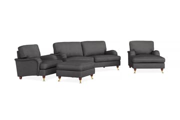 Howard Lyx Sofagruppe 3-seters Sofa + Divanstol + Lenestol + Fotskammel i Stoff - Mørk grå - Møbler - Sofaer - Sofagrupper - Howard sofagruppe