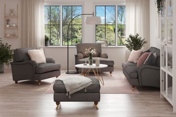 Howard Lyx Sofagruppe 3-seters Sofa + Divanstol + Lenestol + Fotskammel i Stoff - Mørk grå - Møbler - Sofaer - Sofagrupper - Howard sofagruppe