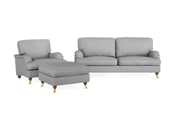 Howard Lyx Sofagruppe 3-seters Sofa + Lenestol + Fotskammel i Stoff - Lys grå - Møbler - Sofaer - Sofagrupper - Howard sofagruppe