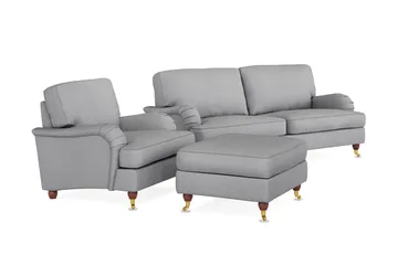 Howard Lyx Sofagruppe 3-seters Sofa + Lenestol + Fotskammel i Stoff - Lys grå - Møbler - Sofaer - Sofagrupper - Howard sofagruppe
