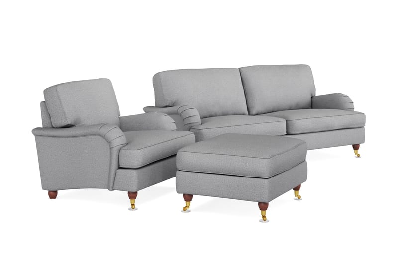 Howard Lyx Sofagruppe 3-seters Sofa + Lenestol + Fotskammel i Stoff - Lys grå - Møbler - Sofaer - Sofagrupper - Howard sofagruppe