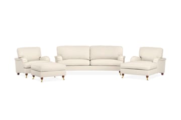 Howard Lyx Sofagruppe 3-seters Svingt Sofa + Divanstol + Lenestol + Fotskammel i Stoff
