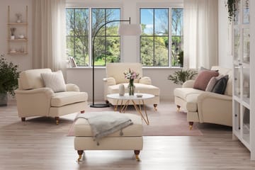 Howard Lyx Sofagruppe 3-seters Svingt Sofa + Divanstol + Lenestol + Fotskammel i Stoff - Beige - Møbler - Sofaer - Sofagrupper - Howard sofagruppe