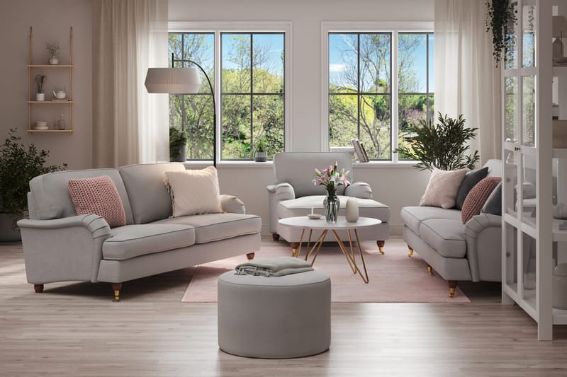 Howard Lyx Sofagruppe 4-seters + 3-seters Sofa + Divanstol i Stoff - Lys grå - Møbler - Sofaer - Sofagrupper - Howard sofagruppe