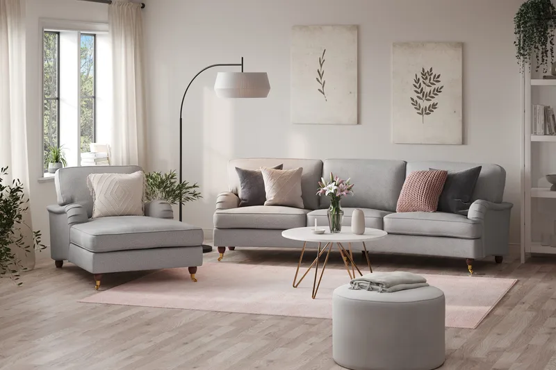 Howard Lyx Sofagruppe 4-seters Svingt Sofa + Divanstol i Stoff - Lys grå - Møbler - Sofaer - Sofagrupper - Howard sofagruppe