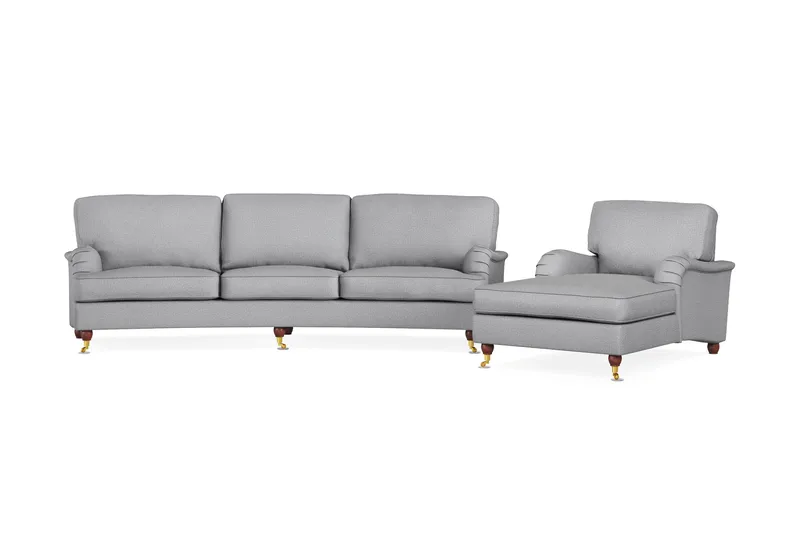 Howard Lyx Sofagruppe 4-seters Svingt Sofa + Divanstol i Stoff, Lys grå