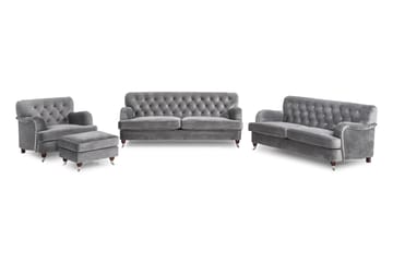 Howard Riviera Sofagruppe 3-seters + 2-seters Sofa + Lenestol + Fotskammel i Fløyel