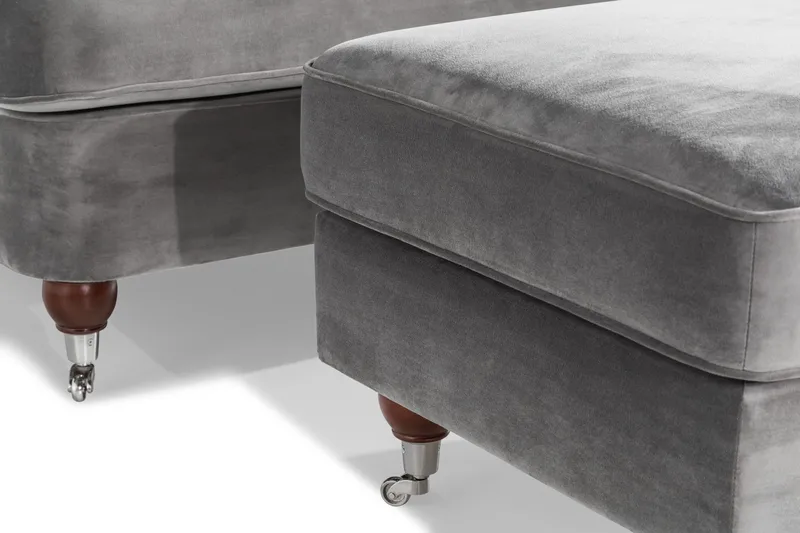 Howard Riviera Sofagruppe 3-seters + 2-seters Sofa + Lenestol + Fotskammel i Fløyel - Lys grå - Møbler - Sofaer - Sofagrupper - Howard sofagruppe