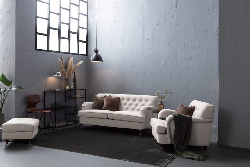 Howard Riviera Sofagruppe 3-seters + 2-seters Sofa + Lenestol + Fotskammel i Stoff - Lys grå - Møbler - Sofaer - Sofagrupper - Howard sofagruppe