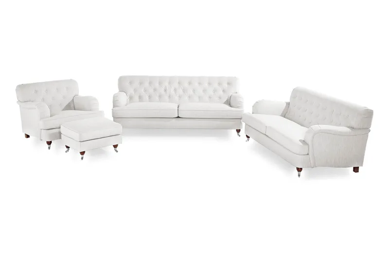 Howard Riviera Sofagruppe 3-seters + 2-seters Sofa + Lenestol + Fotskammel i Stoff - Lys grå - Møbler - Sofaer - Sofagrupper - Howard sofagruppe