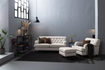 Howard Riviera Sofagruppe 3-seters + 2-seters Sofa + Lenestol + Fotskammel i Stoff - Lys grå - Møbler - Sofaer - Sofagrupper - Howard sofagruppe