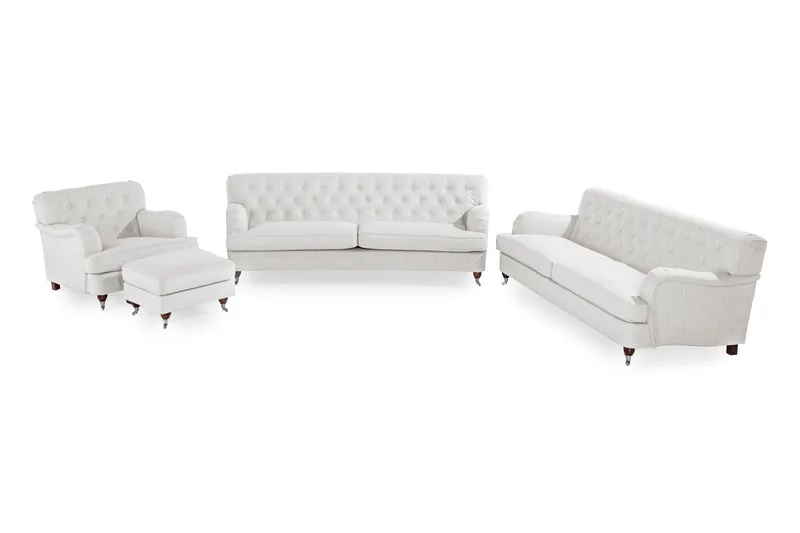 Howard Riviera Sofagruppe Svingt 3-seters + 2-seters Sofa + Lenestol + Fotskammel i Stoff - Lys grå - Møbler - Sofaer - Sofagrupper - Howard sofagruppe