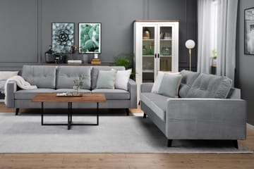 Monroe Sofagruppe 4-seters + 3-seters Fløyelssofa - Lys grå - Møbler - Sofaer - Sofagrupper - Howard sofagruppe