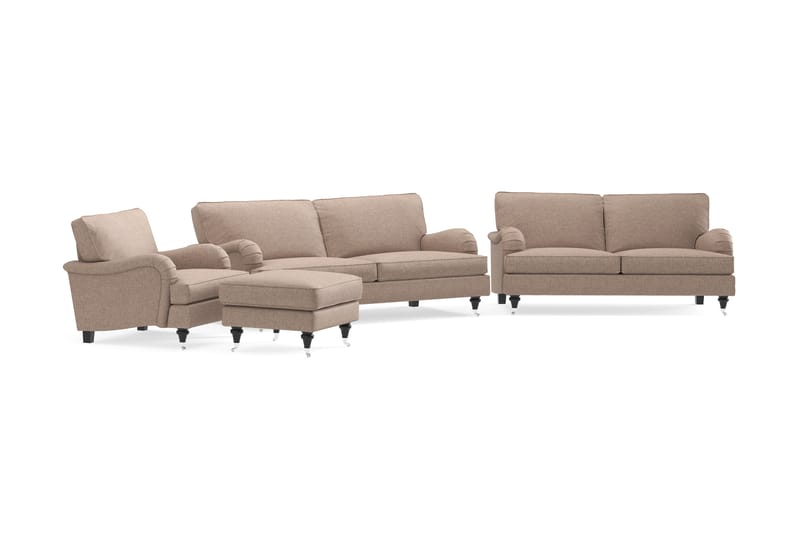 Sofagruppe Oxford Classic 3,5+3-seter+Lenestol+Fotskammel - Mørk beige - Howard sofagruppe - Sofagrupper