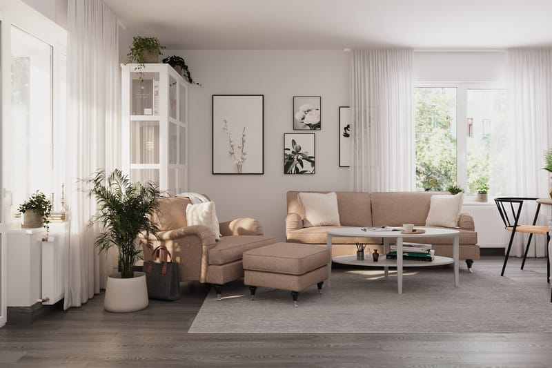 Sofagruppe Oxford Classic 3,5-seter+Lenestol+Fotskammel - Mørk beige - Howard sofagruppe - Sofagrupper