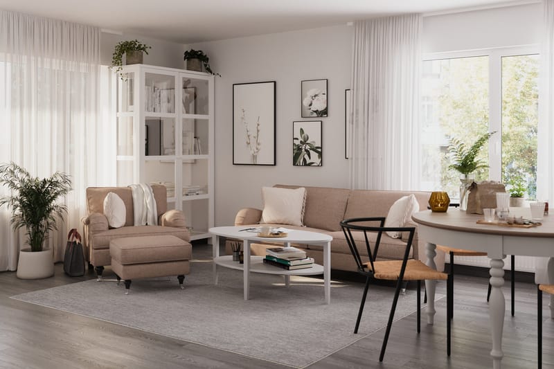 Sofagruppe Oxford Classic 3,5-seter+Lenestol+Fotskammel - Mørk beige - Howard sofagruppe - Sofagrupper