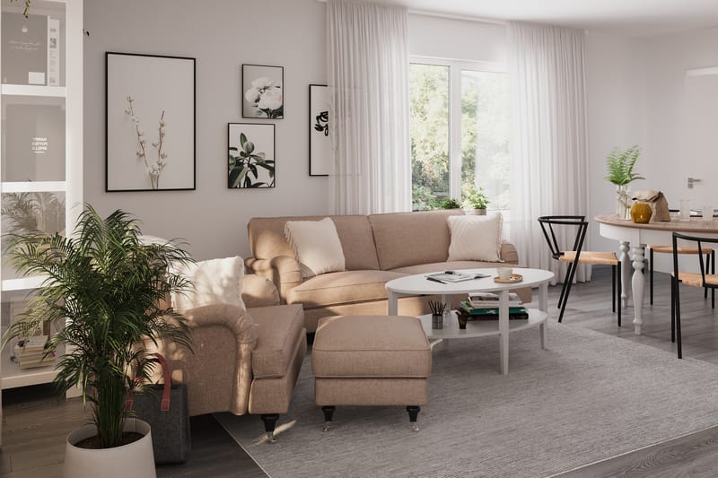 Sofagruppe Oxford Classic 3,5-seter+Lenestol+Fotskammel - Mørk beige - Howard sofagruppe - Sofagrupper