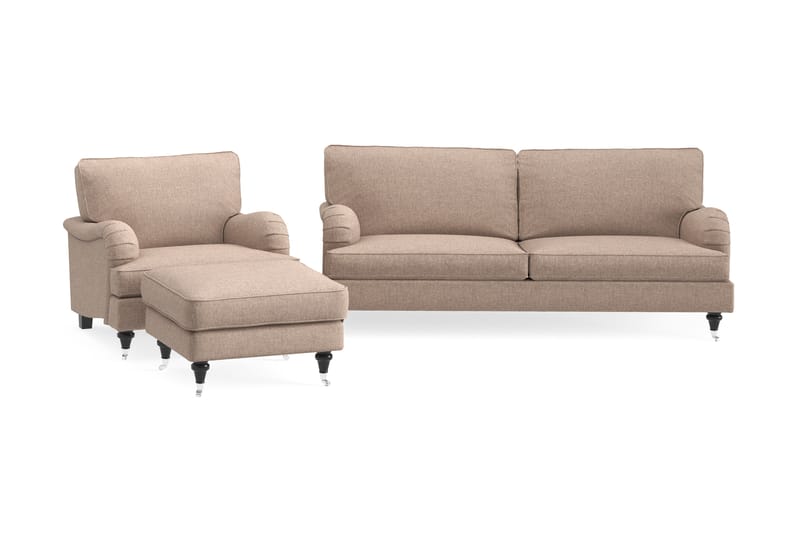 Sofagruppe Oxford Classic 3,5-seter+Lenestol+Fotskammel - Mørk beige - Howard sofagruppe - Sofagrupper