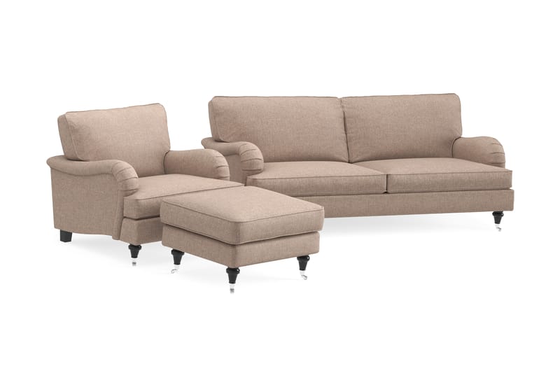 Sofagruppe Oxford Classic 3,5-seter+Lenestol+Fotskammel - Mørk beige - Howard sofagruppe - Sofagrupper