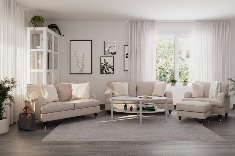 Sofagruppe Oxford Classic 3+2-seter+Lenestol+Fotskammel - Beige - Howard sofagruppe - Sofagrupper