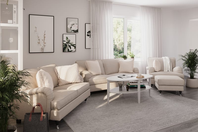 Sofagruppe Oxford Classic 3+2-seter+Lenestol+Fotskammel - Beige - Howard sofagruppe - Sofagrupper