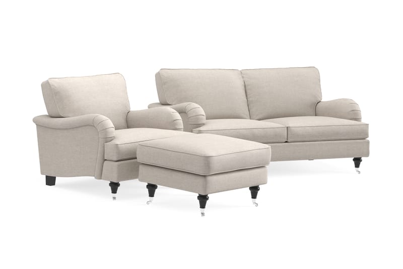 Sofagruppe Oxford Classic 3-seter+Lenestol+Fotskammel - Beige - Howard sofagruppe - Sofagrupper