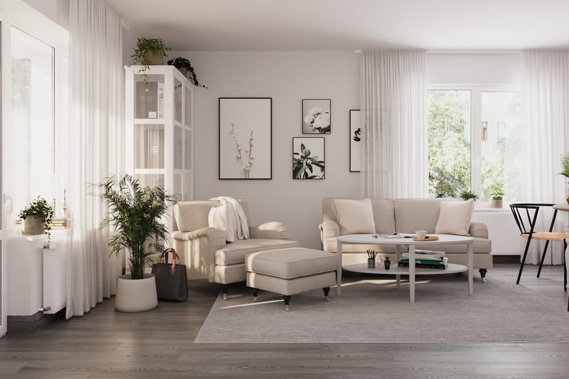 Sofagruppe Oxford Classic 3-seter+Lenestol+Fotskammel - Beige - Howard sofagruppe - Sofagrupper