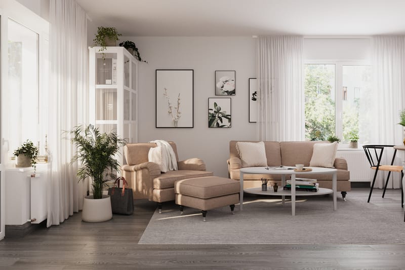 Sofagruppe Oxford Classic 3-seter+Lenestol - Mørk beige - Howard sofagruppe - Sofagrupper