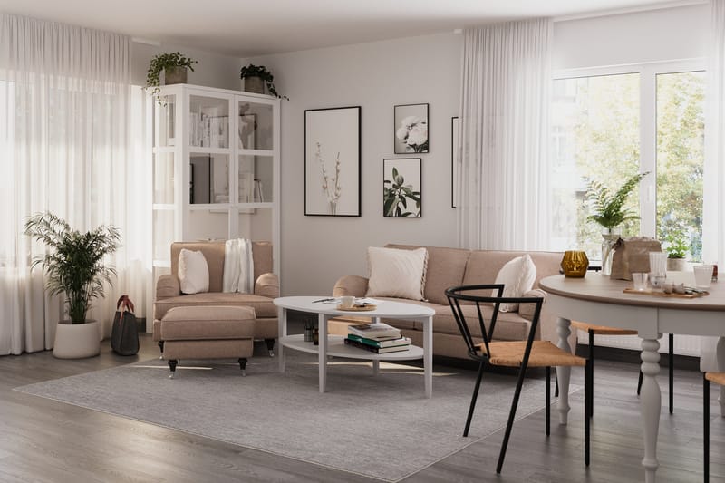 Sofagruppe Oxford Classic 3-seter+Lenestol - Mørk beige - Howard sofagruppe - Sofagrupper