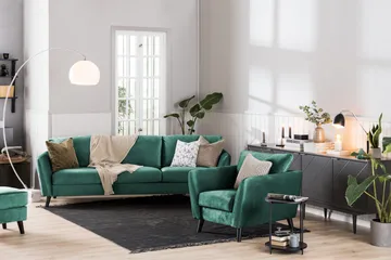Trend Sofagruppe 3-seters + 2-seters Fløyelssofa - Grønn - Møbler - Sofaer - Sofagrupper - Howard sofagruppe
