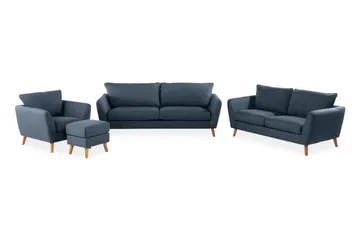 Trend Sofagruppe 3-seters + 2-seters Sofa + Lenestol + Fotskammel i Stoff - Blå - Møbler - Sofaer - Sofagrupper - Howard sofagruppe