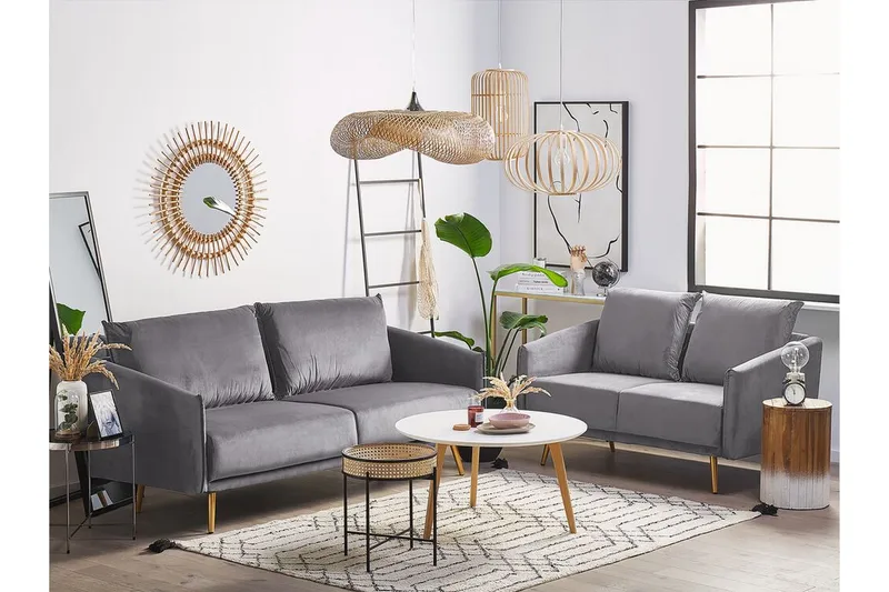 Maurana Sofagruppe 2-seters + 3-seters - Fløyel/Grå - Møbler - Sofaer - Sofagrupper