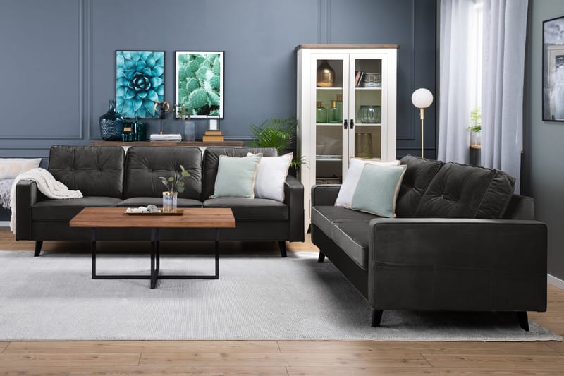 Monroe Sofagruppe 4-seters + 3-seters Fløyelssofa - Mørk grå - Møbler - Sofaer - Sofagrupper - Howard sofagruppe