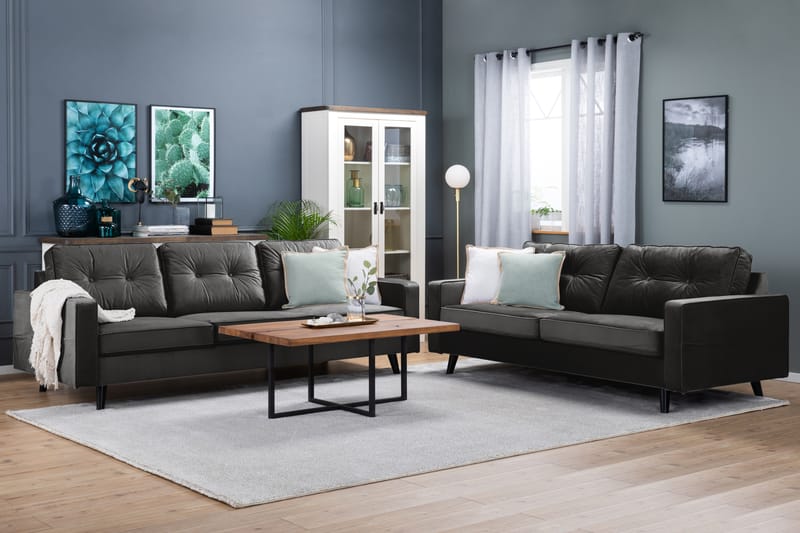 Monroe Sofagruppe 4-seters + 3-seters Fløyelssofa - Mørk grå - Møbler - Sofaer - Sofagrupper - Howard sofagruppe