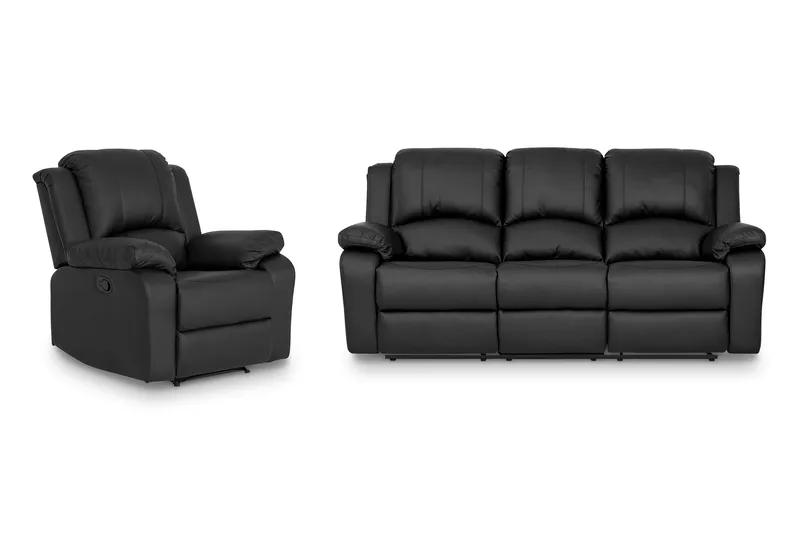 Norbo Recliner Sofagruppe 3+1 - Fällbar sofa lenestol - Kinosofa i kunstskinn, Svart