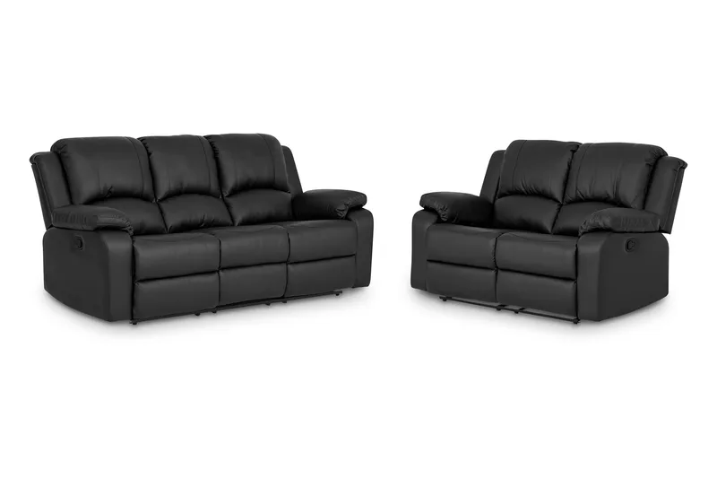 Norbo Recliner Sofagruppe 3+2 - Fällbar sofa lenestol - Kinosofa i kunstskinn, Svart