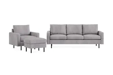 Peppe Sofagruppe 3-seter Sofa + Lenestol + Fotskammel i Manchester - Grå - Møbler - Sofaer - Sofagrupper