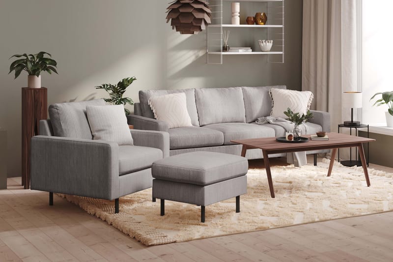 Peppe Sofagruppe 3-seter Sofa + Lenestol + Fotskammel i Manchester - Grå - Møbler - Sofaer - Sofagrupper