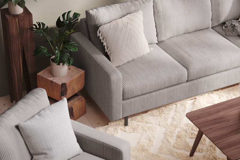 Peppe Sofagruppe 3-seter Sofa + Lenestol + Fotskammel i Manchester - Grå - Møbler - Sofaer - Sofagrupper