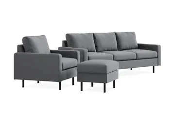 Peppe Sofagruppe 3-seter Sofa + Lenestol + Fotskammel i Stoff - Lys grå - Møbler - Sofaer - Sofagrupper