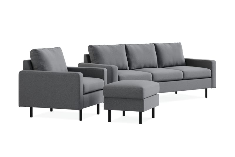 Peppe Sofagruppe 3-seter Sofa + Lenestol + Fotskammel i Stoff - Lys grå - Møbler - Sofaer - Sofagrupper