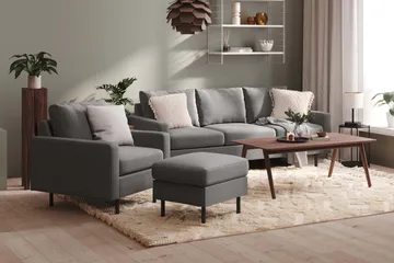 Peppe Sofagruppe 3-seter Sofa + Lenestol + Fotskammel i Stoff - Lys grå - M øbler - Sofaer - Sofagrupper